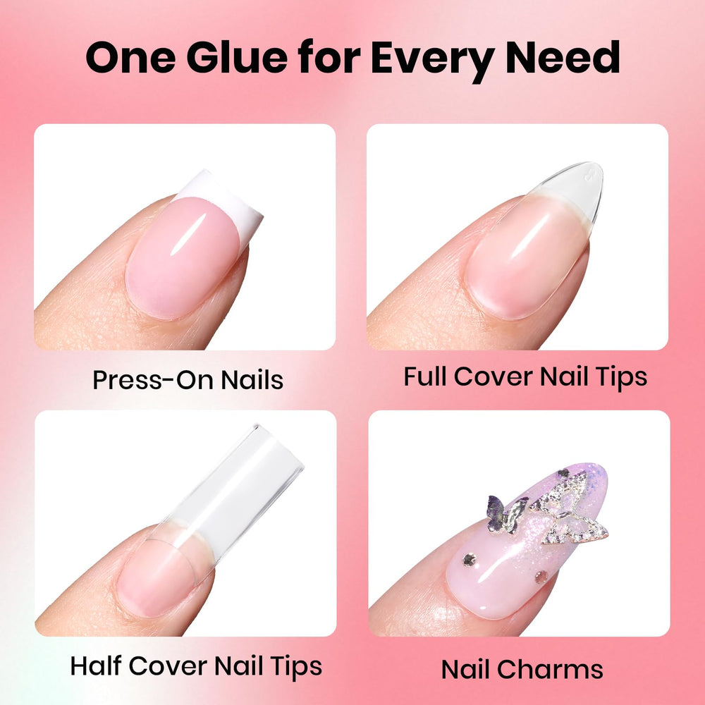 Beetles Press On Nail Glue brush-on applicator demonstrates quick-dry application.