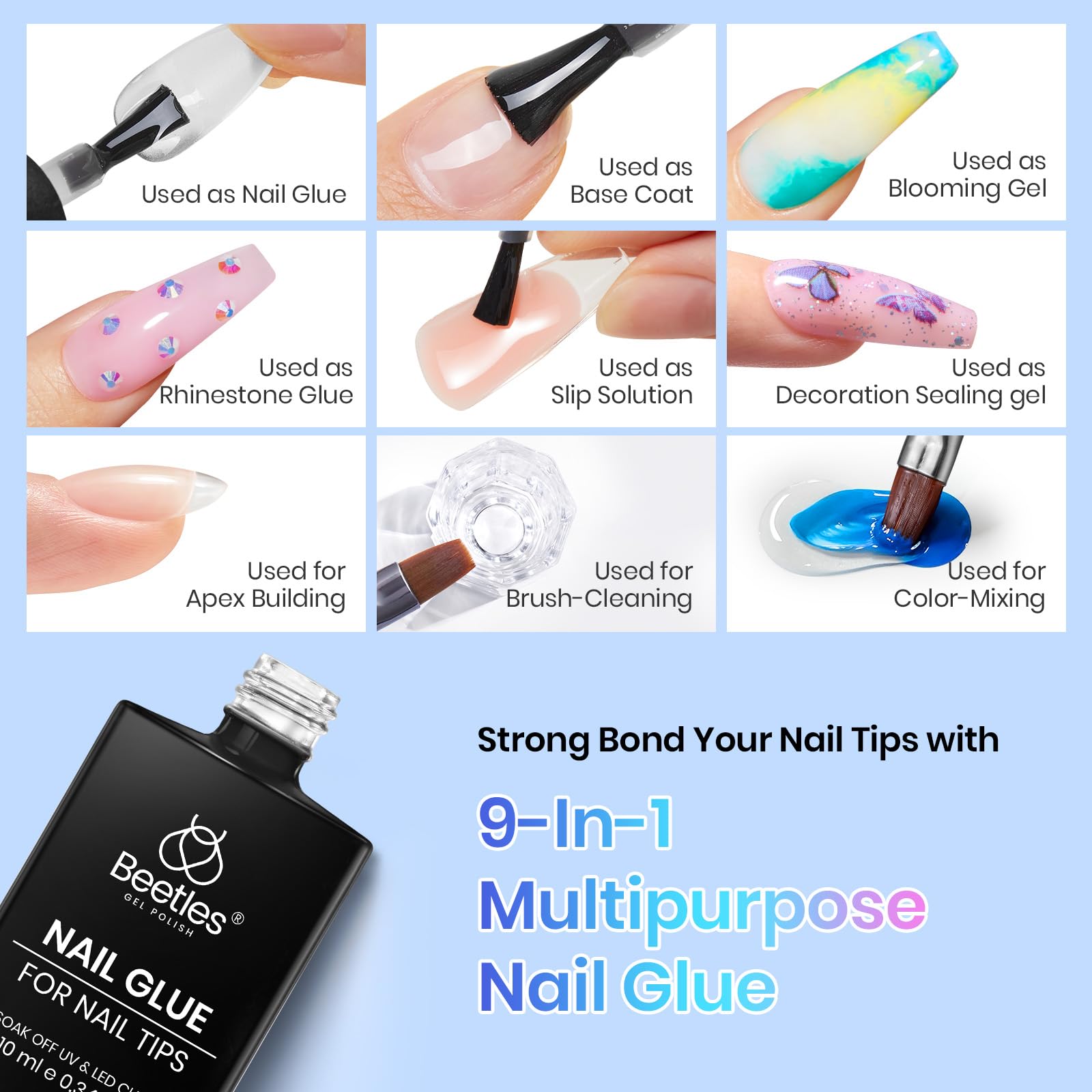 Beetles press-on nails bonding demonstrates secure tip attachment.