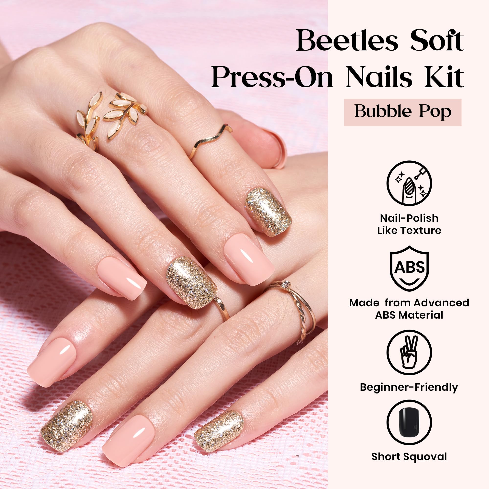 Beetles Press On Nails Kit showing 24 color options for short square nails