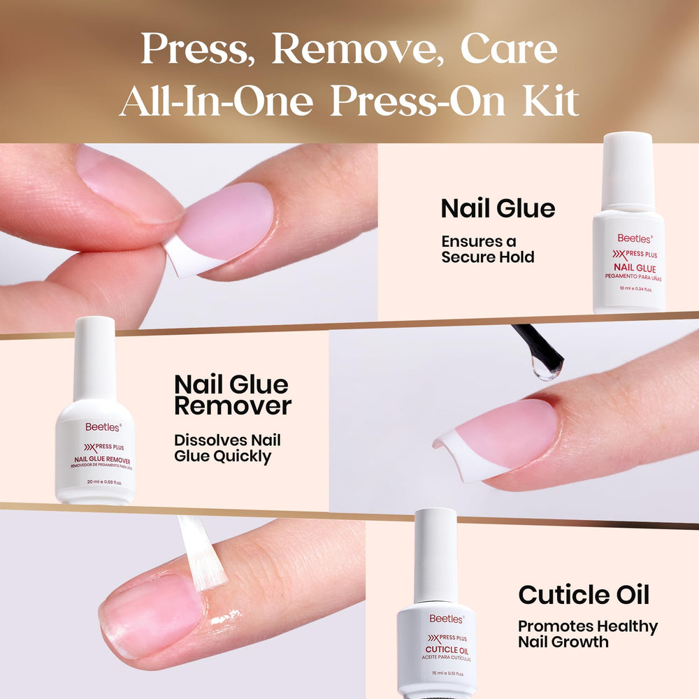 Beetles press-on nails with nude French style for easy at-home manicure