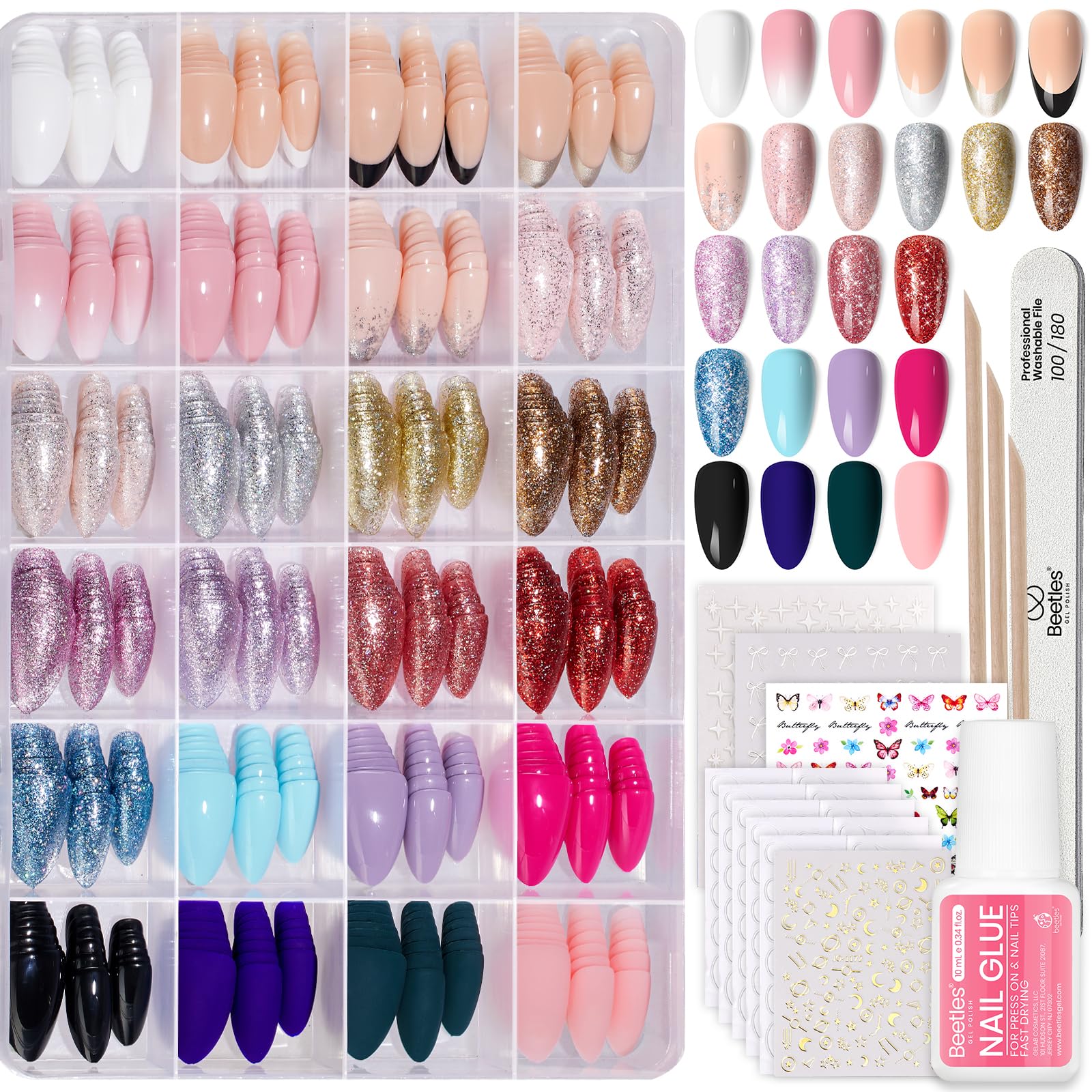 Beetles press on nails kit short almond nails for natural daily wear