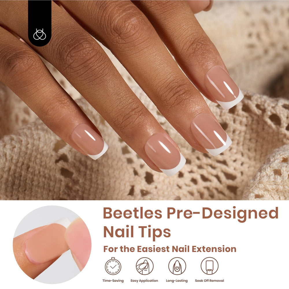 Beetles nails set with brown soft gel in 210-piece kit for flexible sizing.