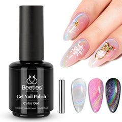 Beetles Prismatic Christmas Cat Eye polish bottle with festive rainbow glow.