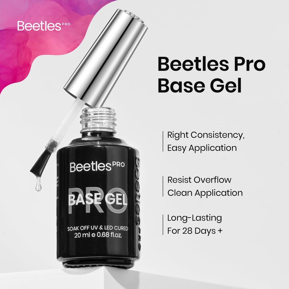 Beetles Pro Gel Base Coat self-leveling formula delivers a smooth, bubble-free base