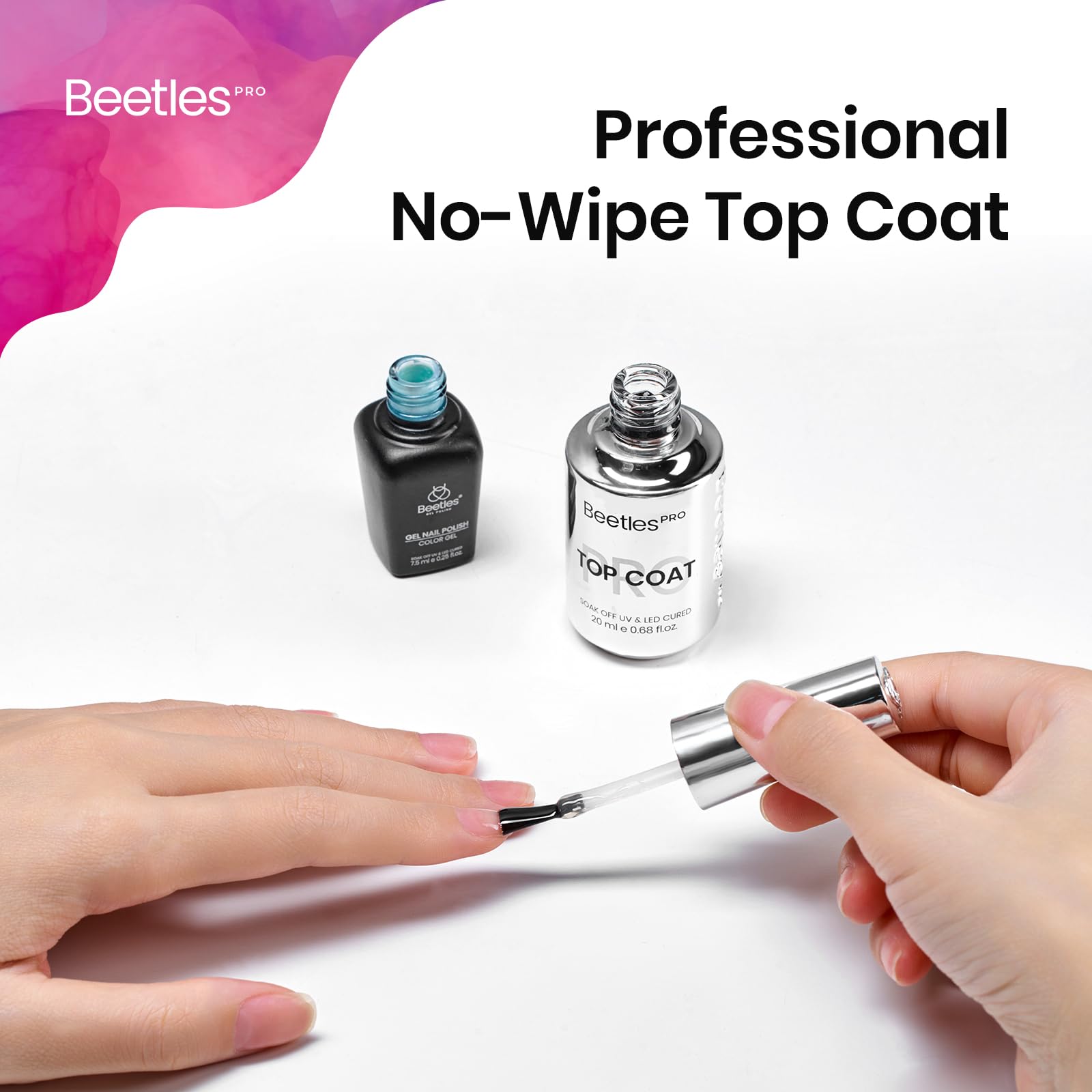 Beetles Pro Gel Top Coat 20ml packaging highlighting salon efficiency and extended use.