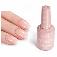 Beetles Pro Nude Gel Polish bottle shows a milky pink glow for salon-ready nails.