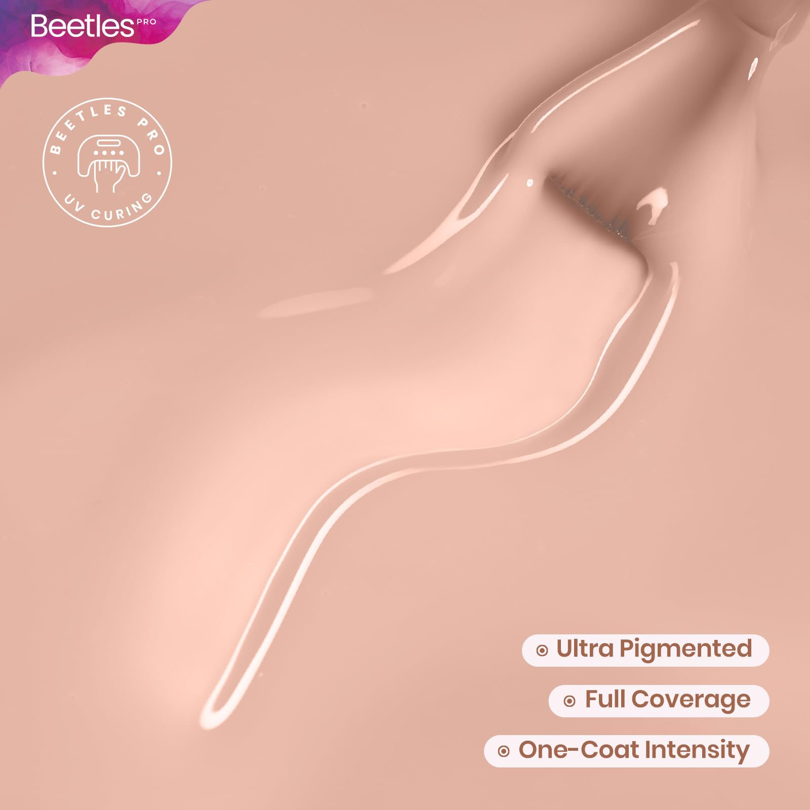 Beetles Pro Nude Gel Polish application with one-stroke color for even coverage.