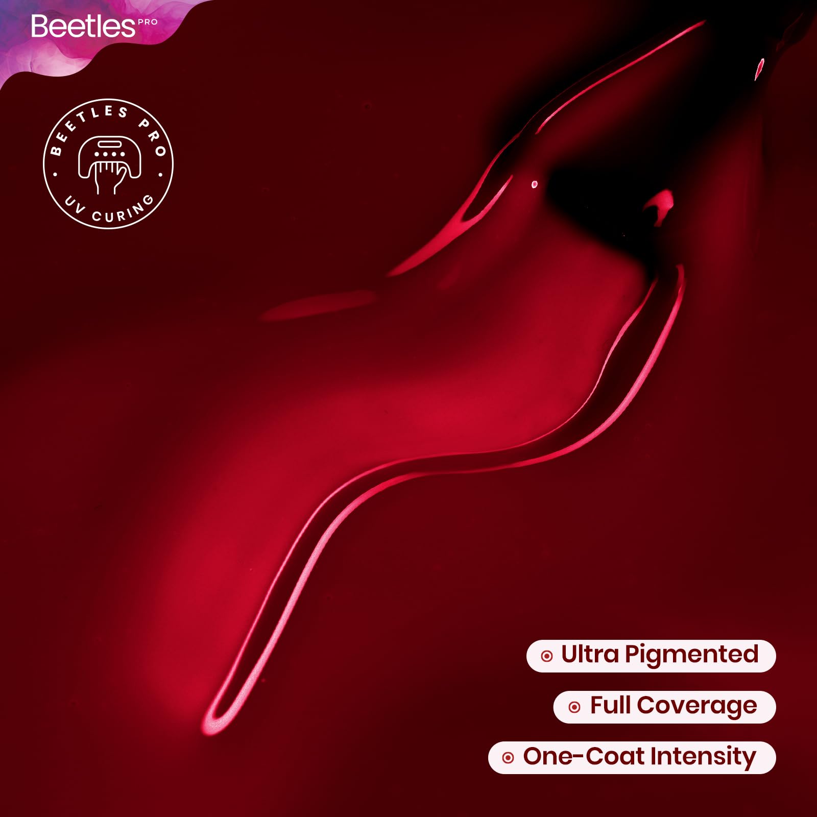 Beetles Pro dark burgundy shade on nail surface for a glossy salon-style finish.