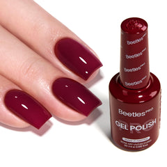 Beetles Pro Make It Happen bottle with burgundy shade for smooth, full-coverage nails.