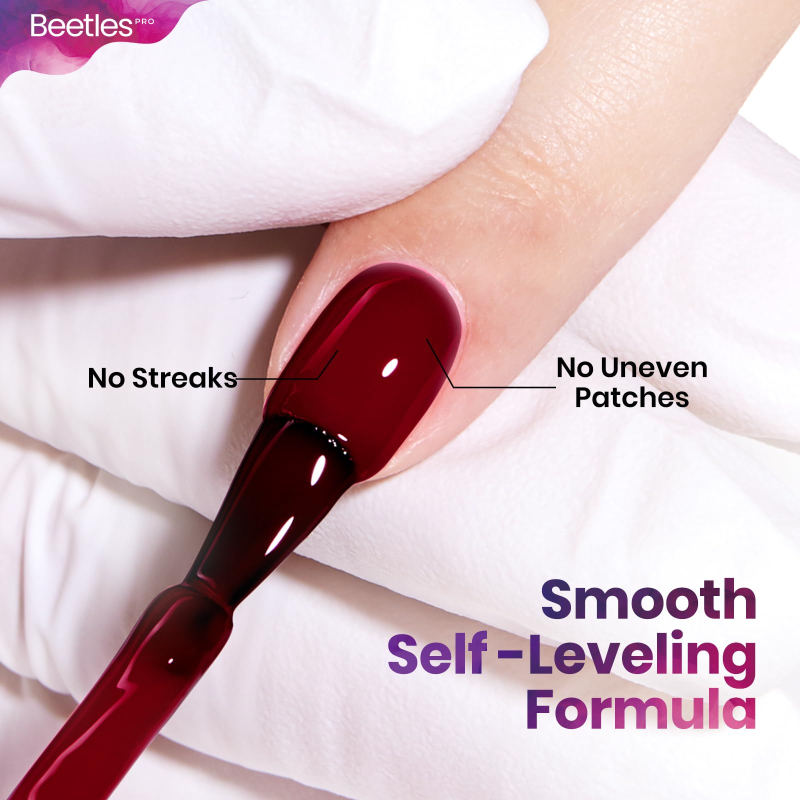 Beetles Pro red gel polish under UV/LED lamp for quick curing.