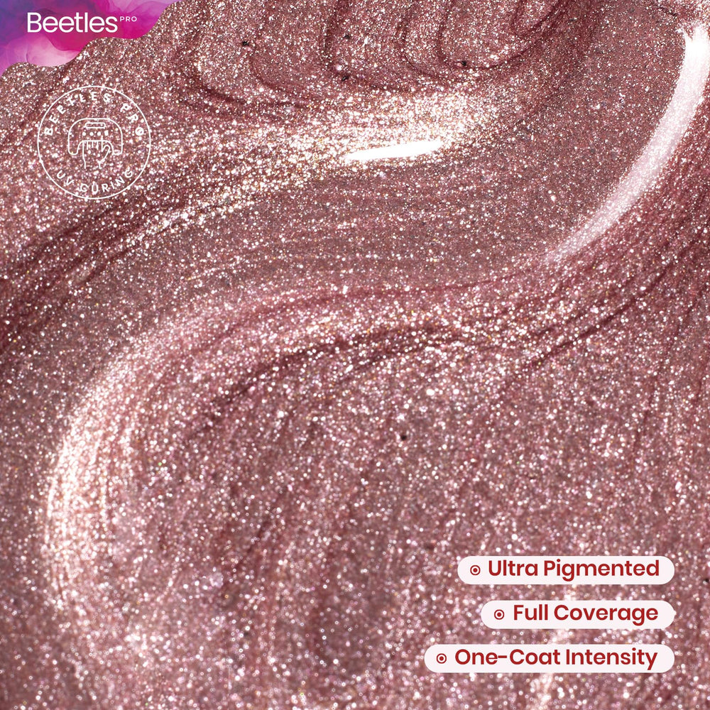 Beetles Pro Shimmer Rose Gold Glitter closeup highlights long-lasting sparkle.