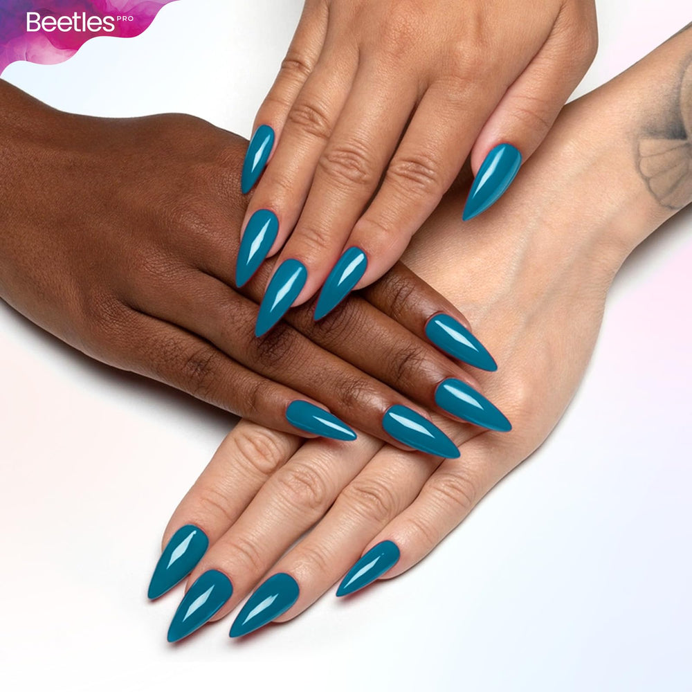 Beetles Pro blue gel polish swatch; vibrant color for Valentine’s nail art.