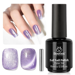 Beetles Purple Cat Eye Gel Polish bottle with rich shimmer for DIY manicures.