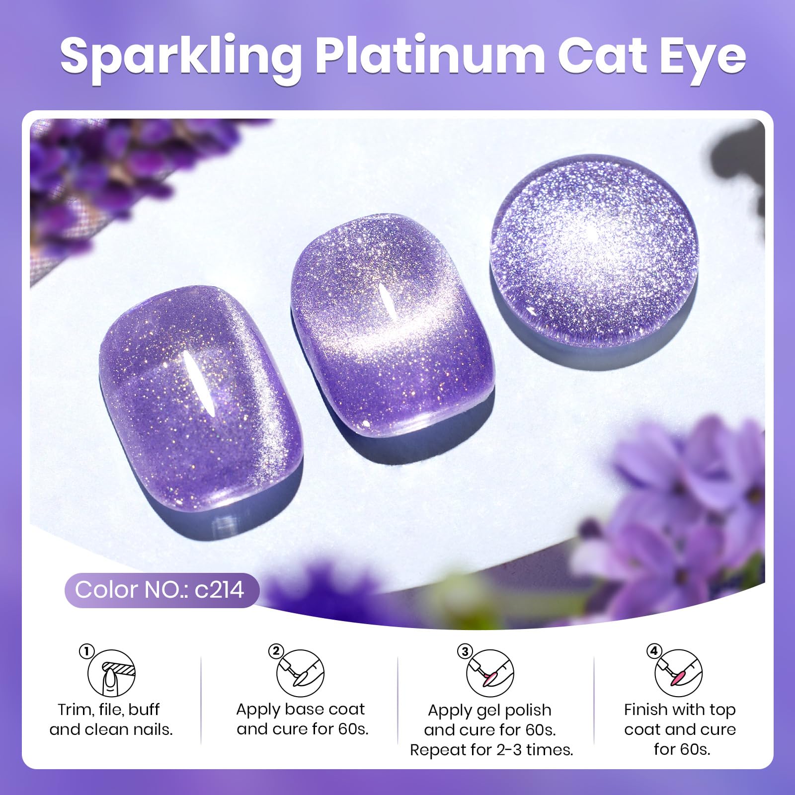 Beetles Purple Cat Eye Gel Polish magnet closeup showing magnetic effect.