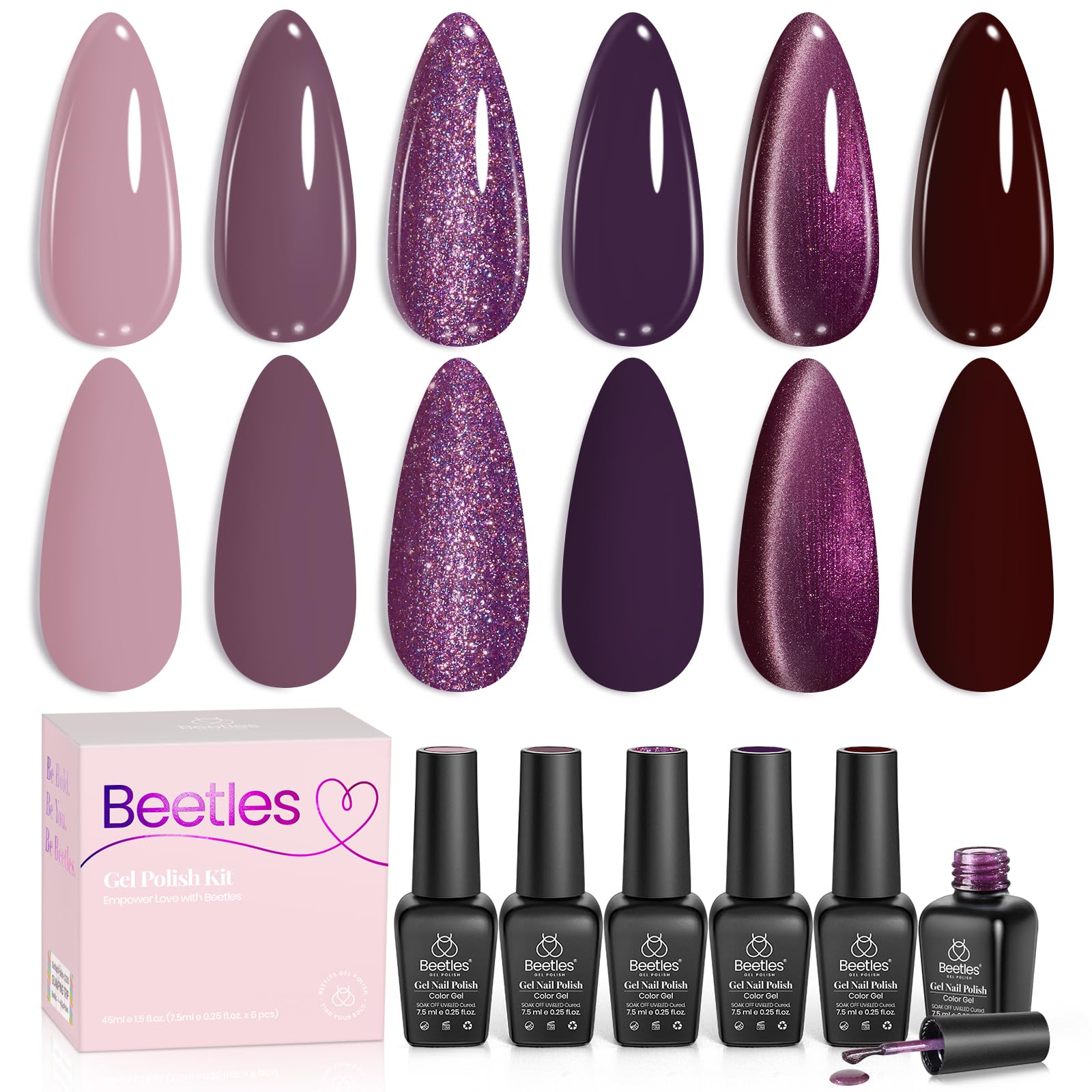 Beetles Purple Gel Nail Polish Set bottles featuring Muse of Midnight shades for at-home manicures