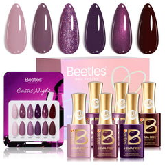 Beetles Purple Gel Polish Cassis Night bottle display for at-home manicure inspiration
