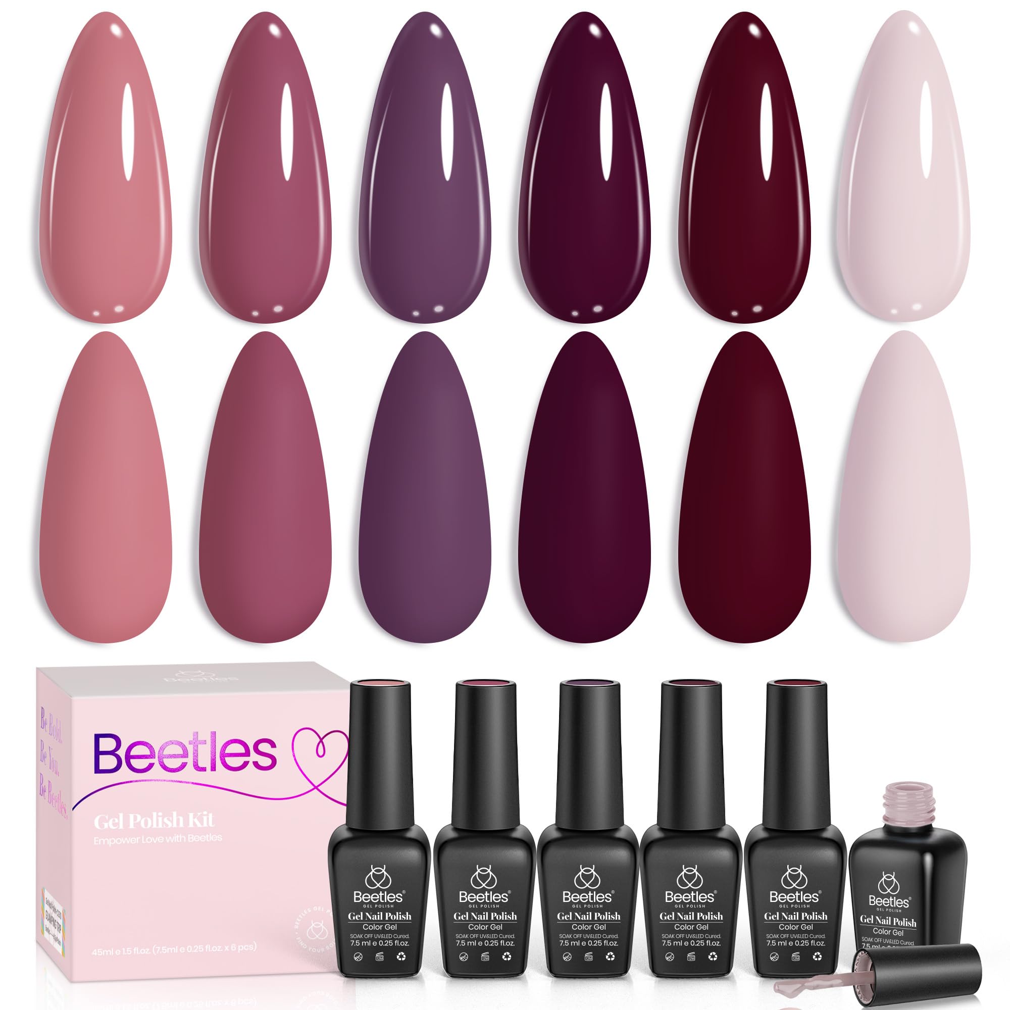 Beetles Purple Gel Polish Set perfect for autumn nail art ideas.