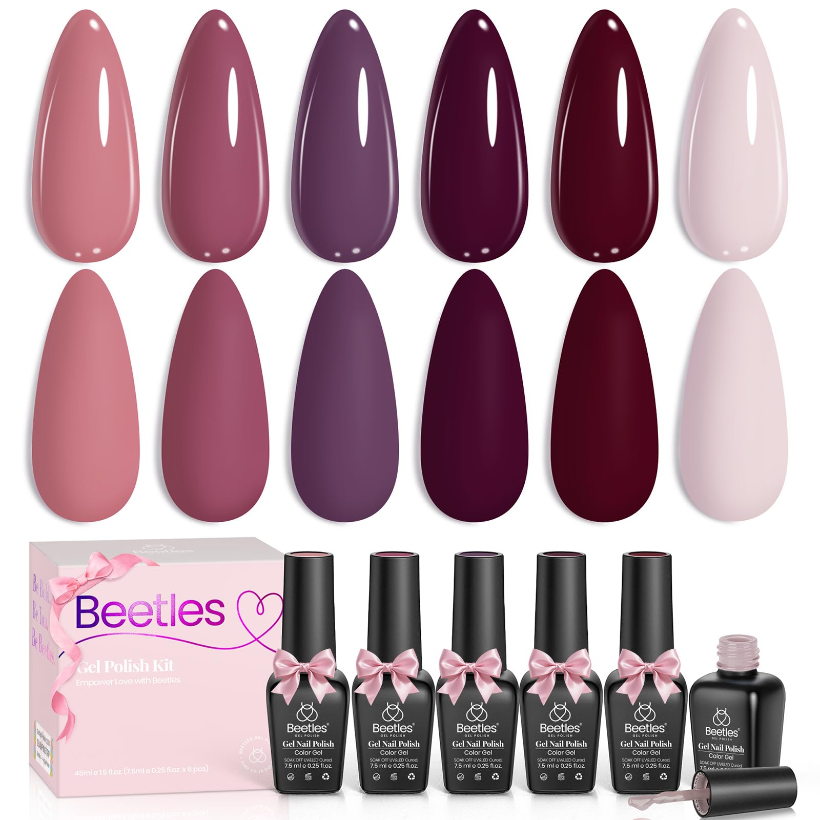 Beetles Purple Gel Polish Set with rose-petals theme for romantic autumn nails.