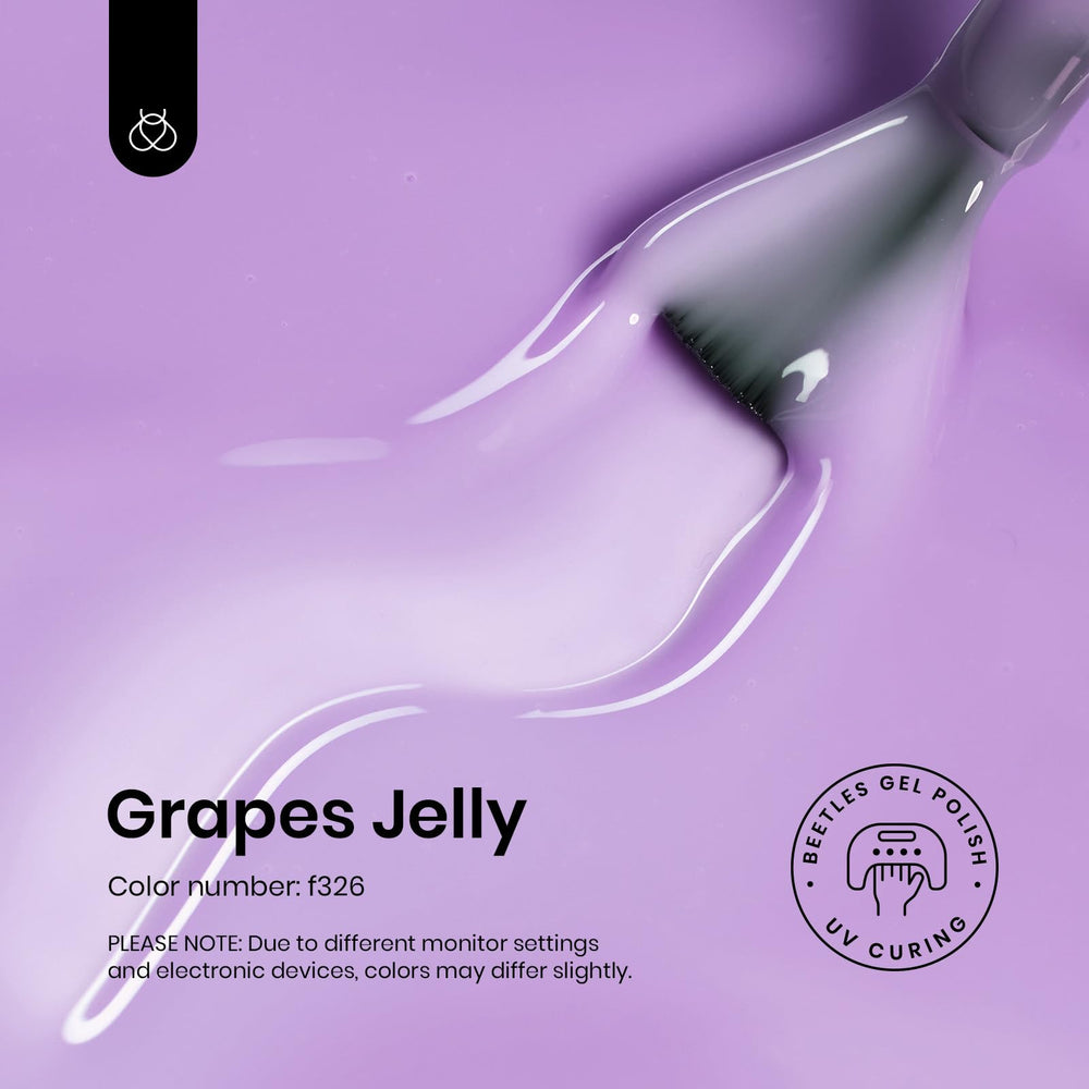 Beetles Purple Jelly Gel Polish swatch on nails providing a sheer lavender look that enhances natural tone.