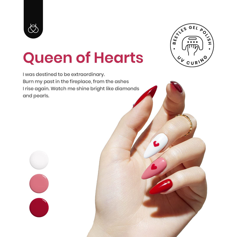 Beetles Queen of Hearts red glitter gel polish adds sparkle.