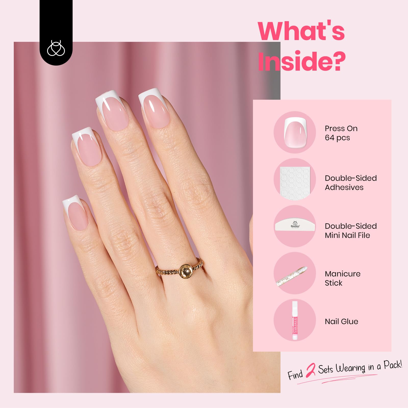 Beetles quick-drying glue with tabs enables fast nail setup.