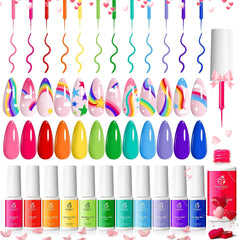 Beetles Rainbow Gel Liner Set swatches show 12 neon colors for bold nail art.