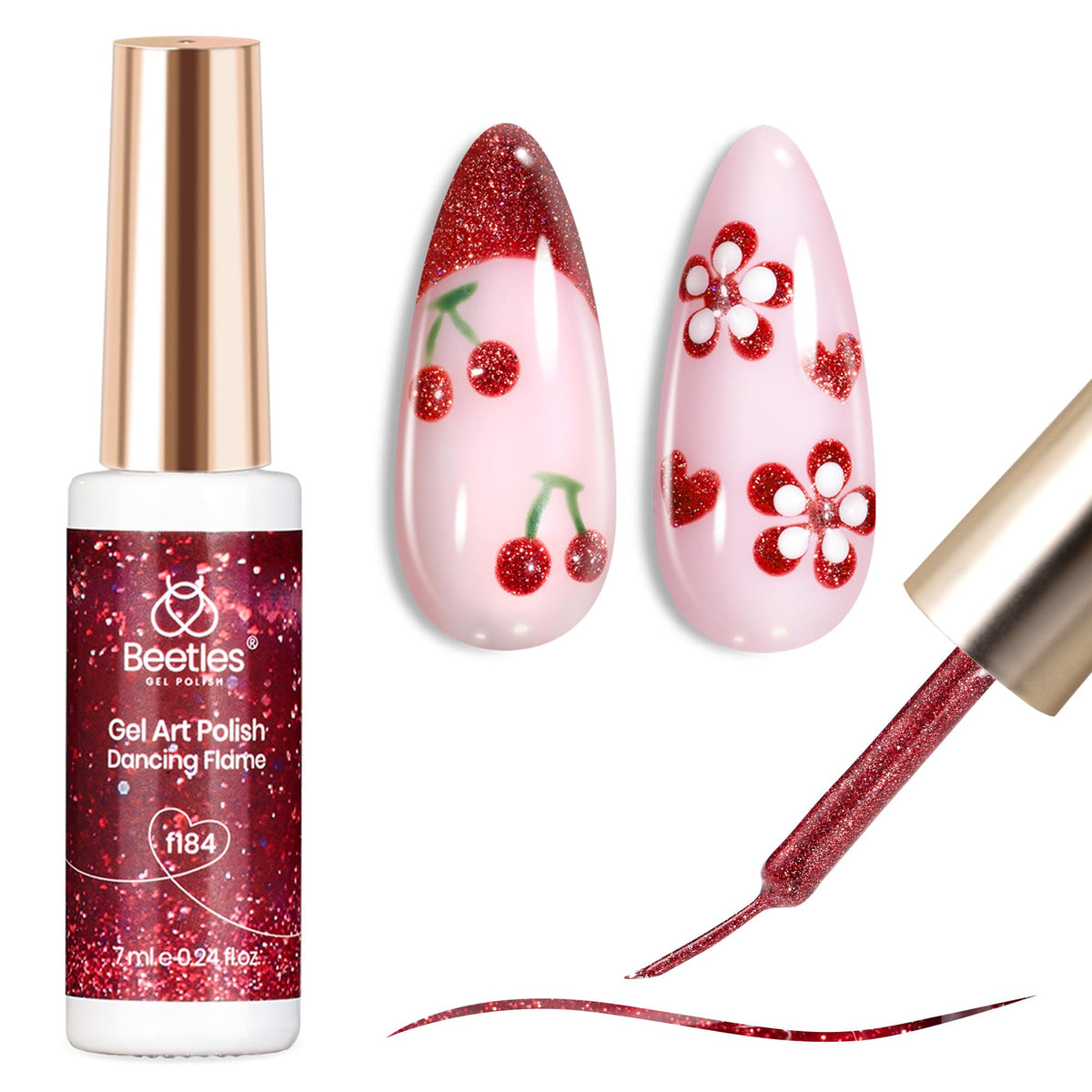 Beetles Red Cat Eye Gel Liner with glitter for luminous nails.