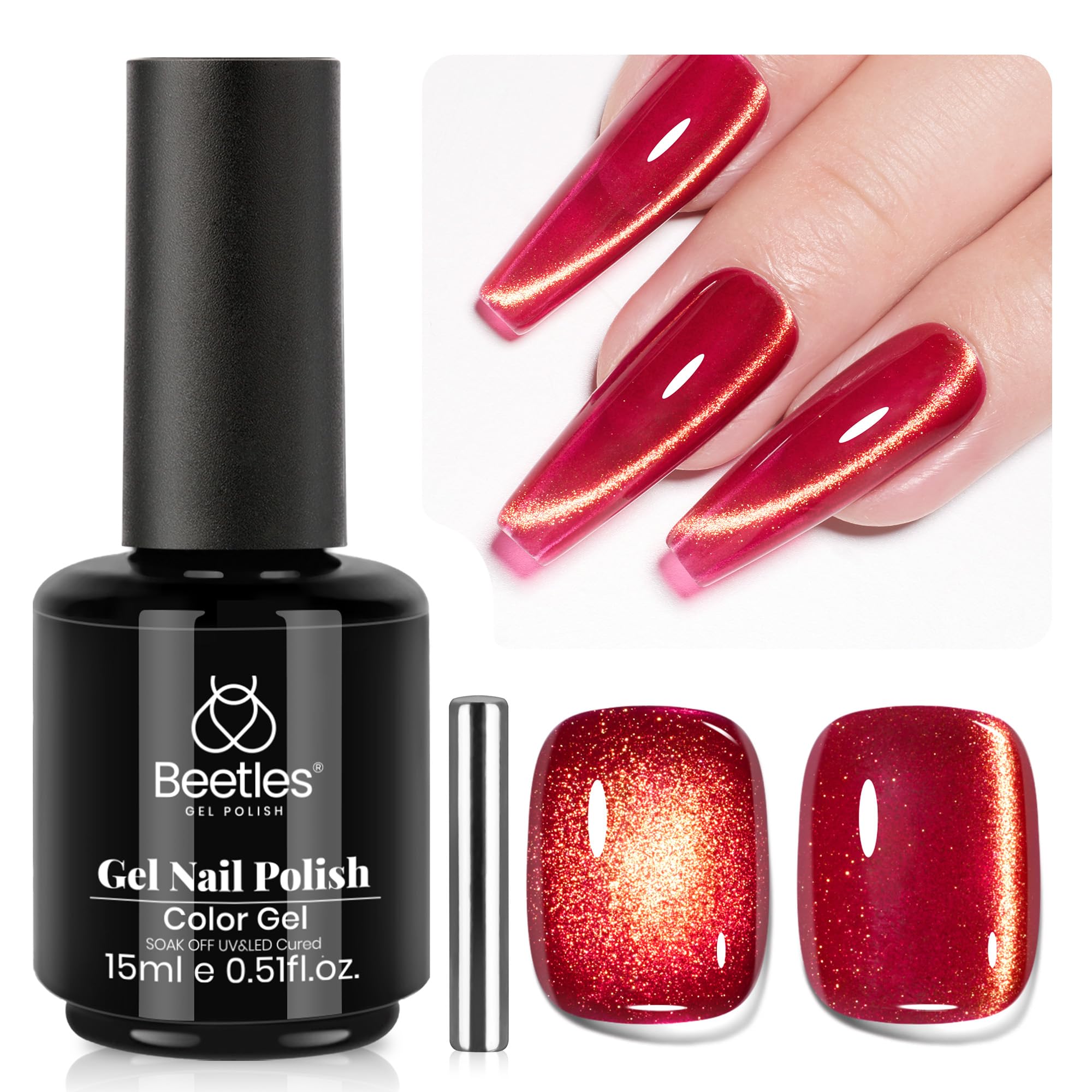 Beetles red cat eye gel polish bottle with vivid red cat-eye finish for glamorous nails