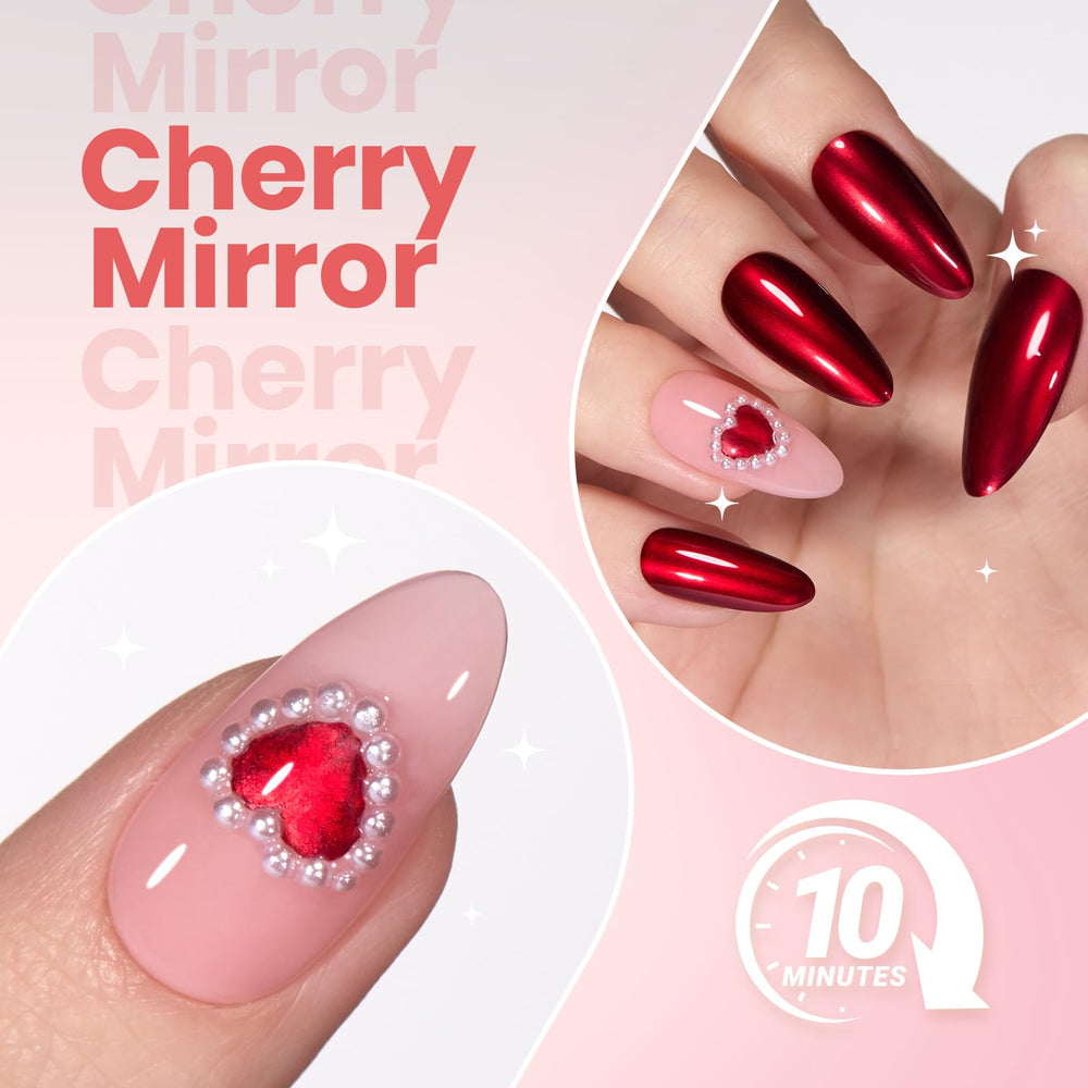 Beetles Red Chrome Nail Polish Christmas design on nails.