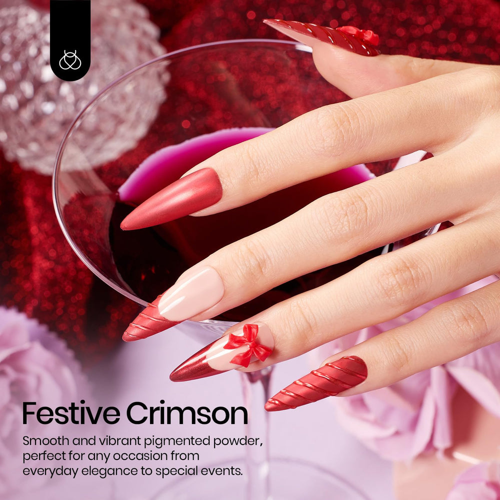 Beetles Red Chrome Nail Powder delivers mirror shine on UV gel nails.