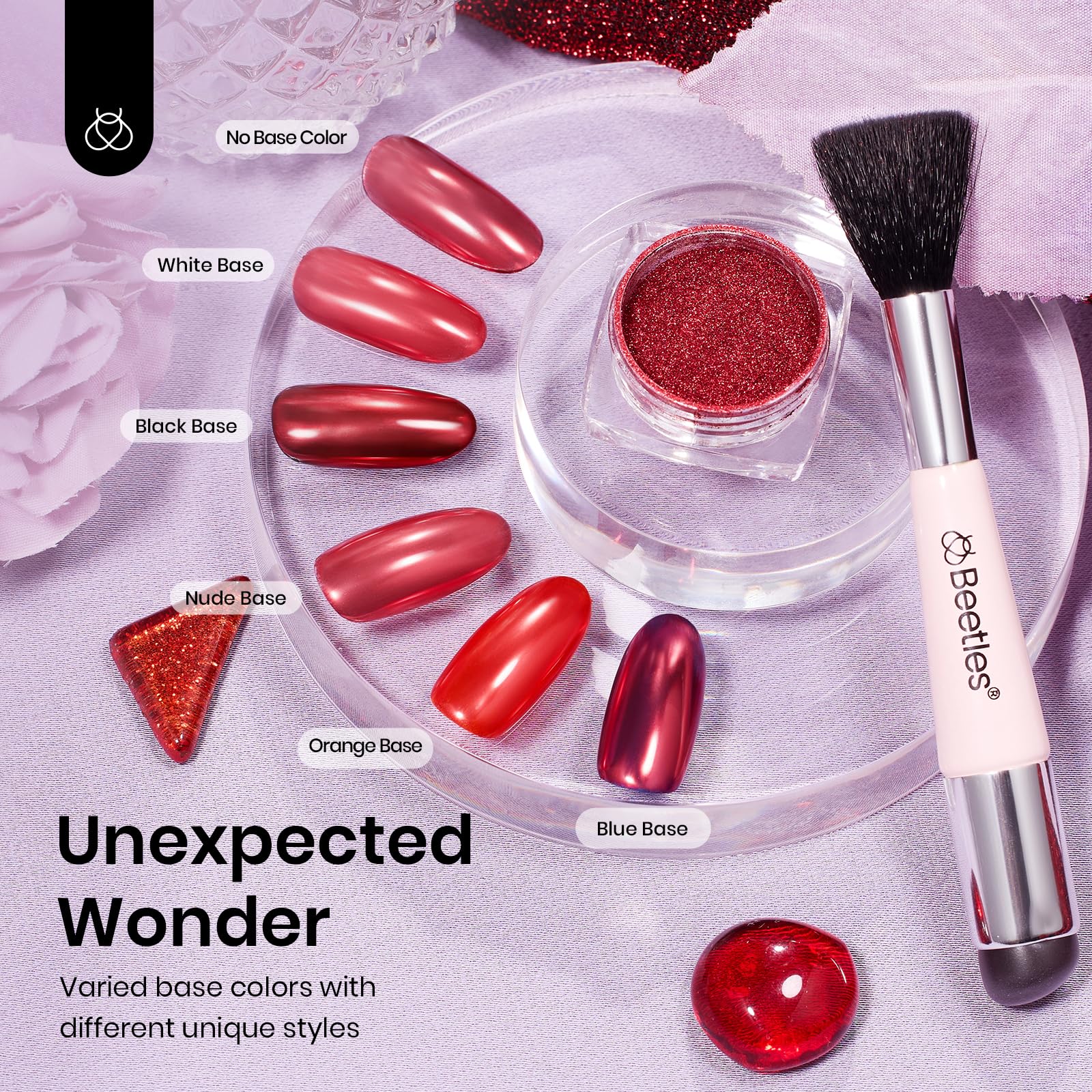 Beetles Red Chrome Nail Powder features smooth texture for easy application.