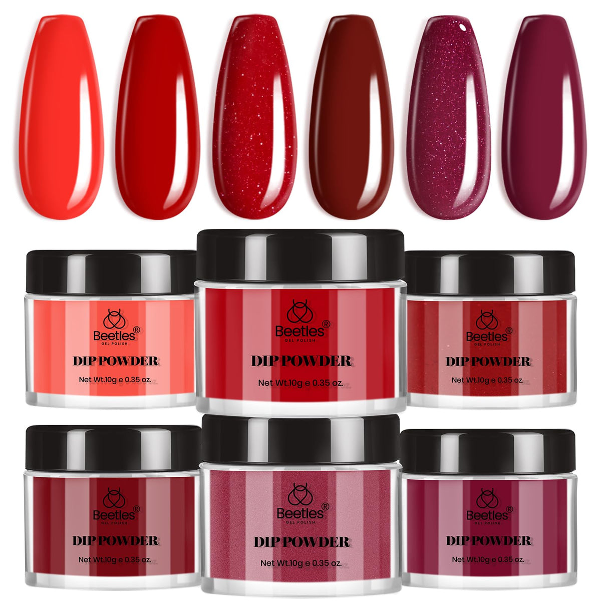 Beetles Red Dip Powder Kit cover shows an all-in-one manicure starter set for beginners.