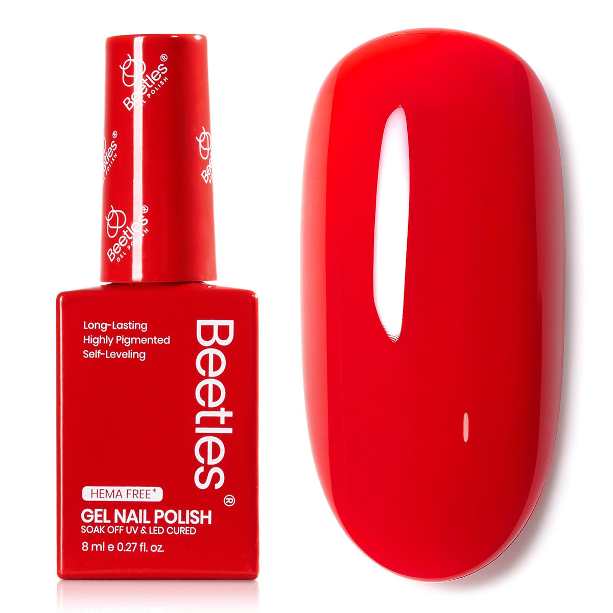 Beetles red gel nail polish 8ml bottle in Crimson Harmony for a glossy, long-lasting manicure.