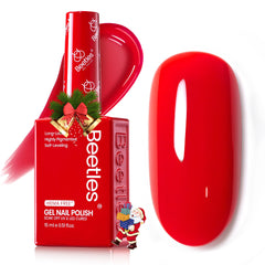 Beetles Red Gel Nail Polish bottle close-up showing vibrant crimson shade for salon-worthy finishes.