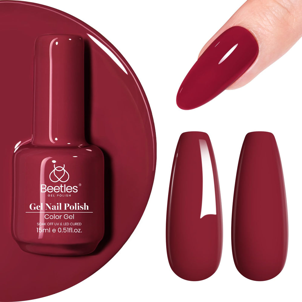 Beetles Red Gel Nail Polish Mulled Wine bottle for at home manicures
