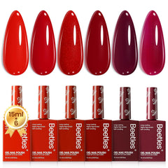 Beetles red gel nail polish set with six colors for salon-quality manicure.