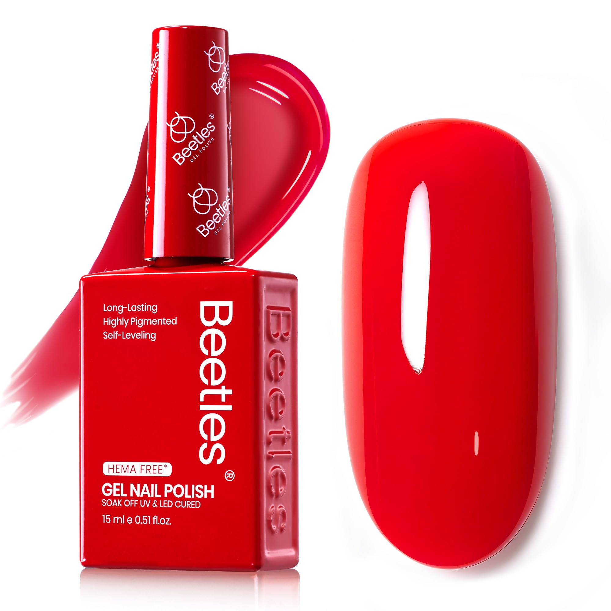 Beetles Red Gel Nail Polish Na677 shade reference within a color bottle.
