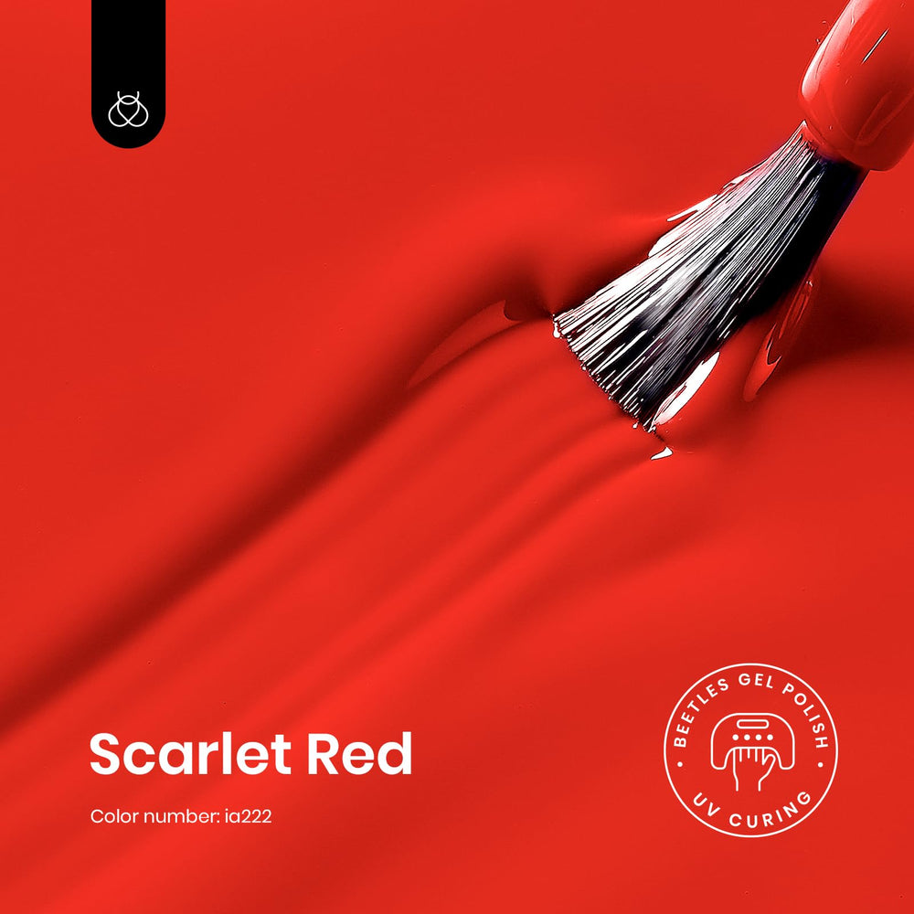 Beetles Red Gel Polish brush close-up showing smooth application.