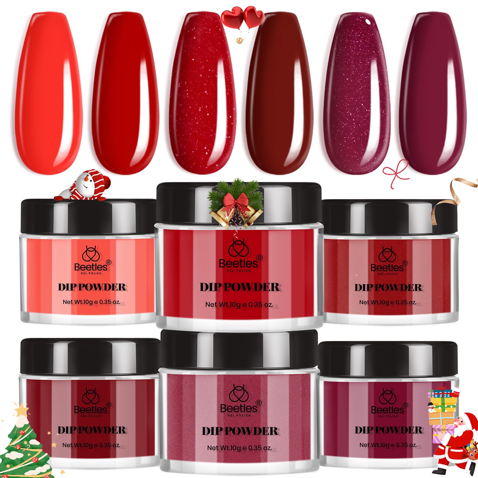 Beetles Red Glitter Dip final look offers natural finish.