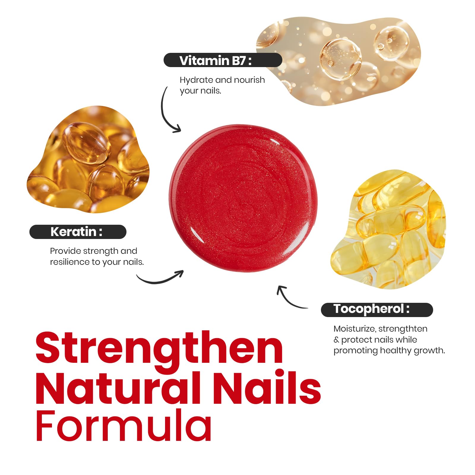 Beetles Red Nail Polish glitter finish close-up highlights vibrant color and shine.