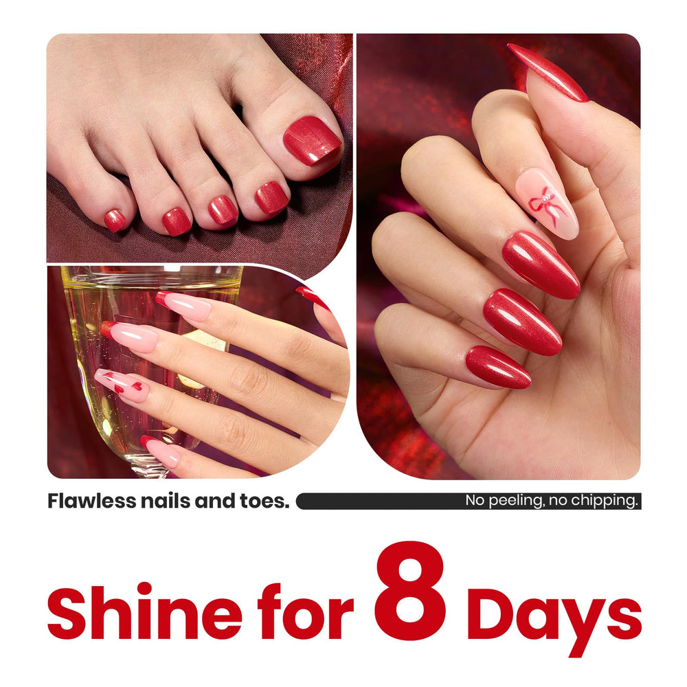 Beetles Red Nail Polish on nails in a full-hand shot shows quick-dry glam.