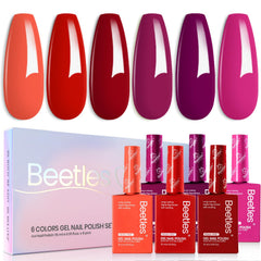 Beetles red pink gel polish set bottle display showing vibrant color for long-lasting manicures.