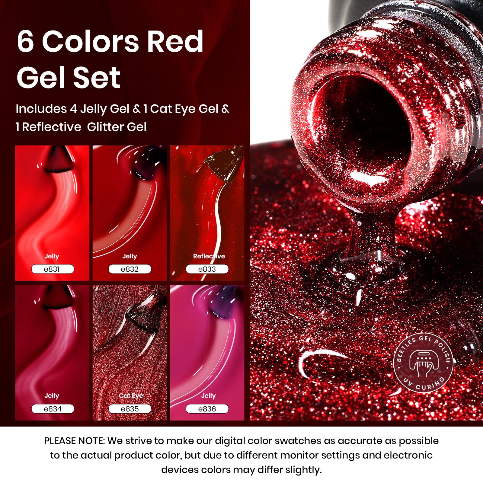 Beetles Red Revival cat eye magnet demonstrates magnetic effect for chic nail art.