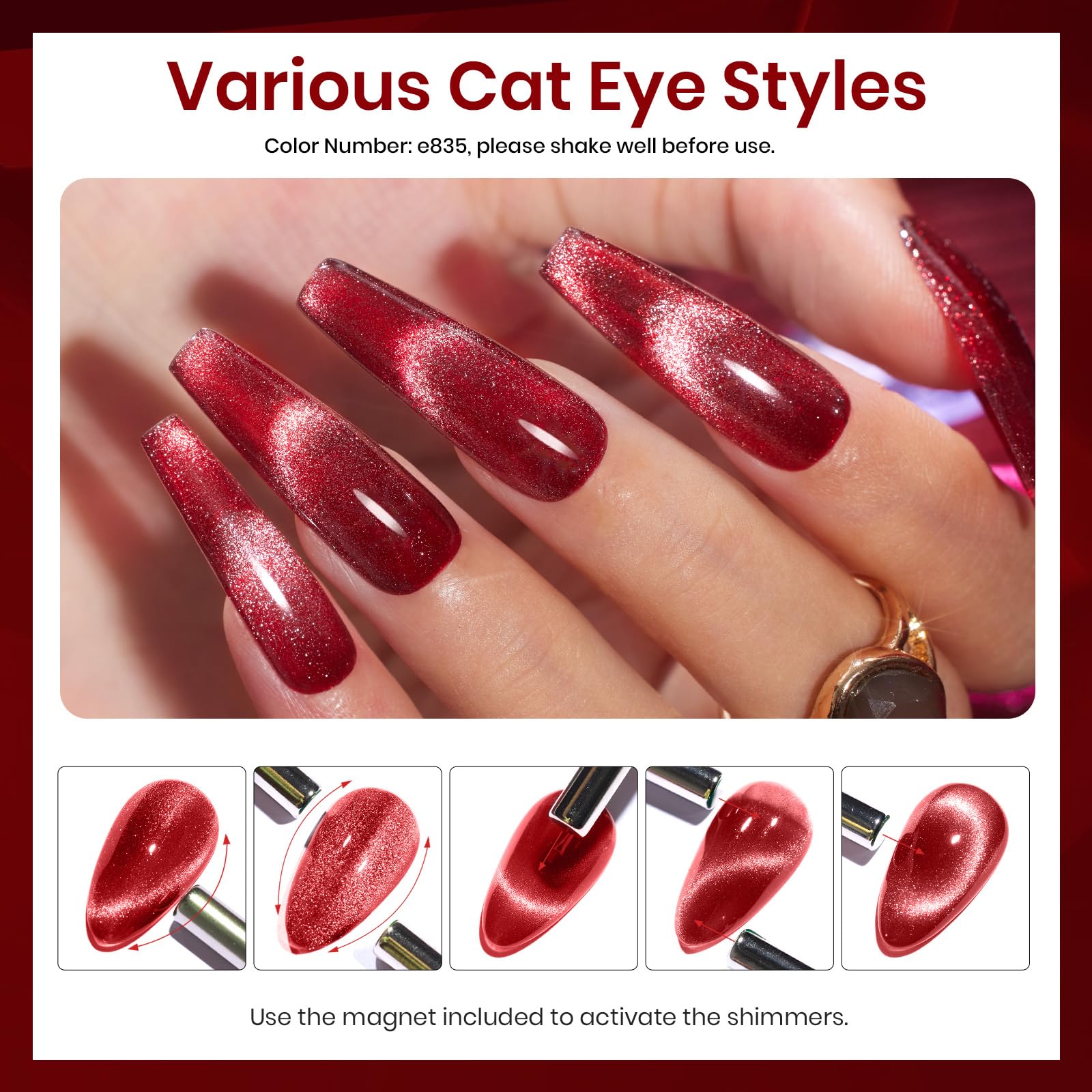 Beetles Red Revival magnet effect demo shows quick cat eye results.