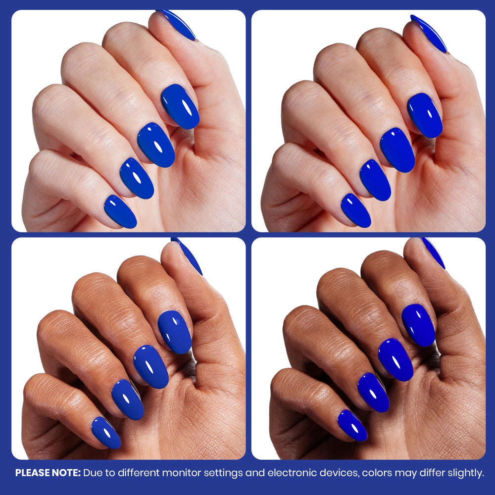 Beetles Royal Blue gel polish swatch reveals vivid gloss after cure