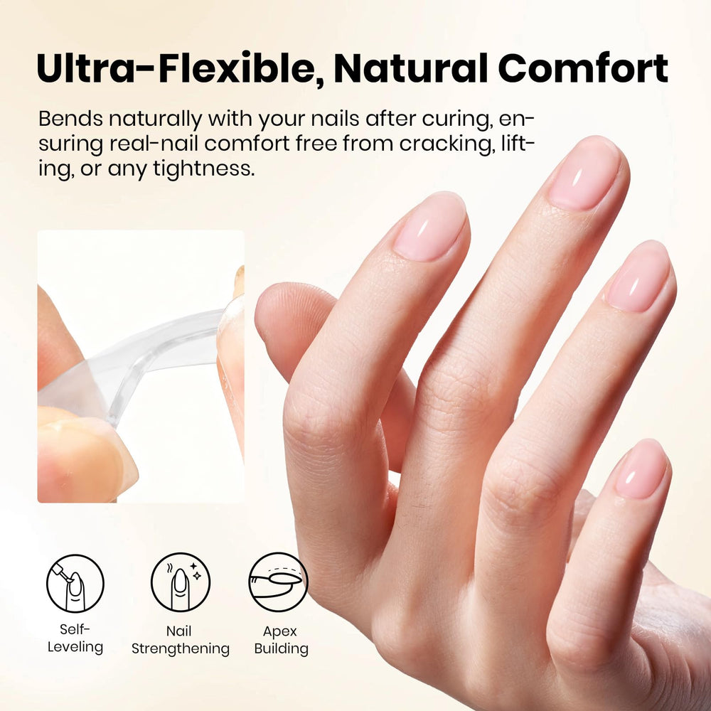 Beetles Rubber Base Builder nails strength showcase with thicker natural nail appearance