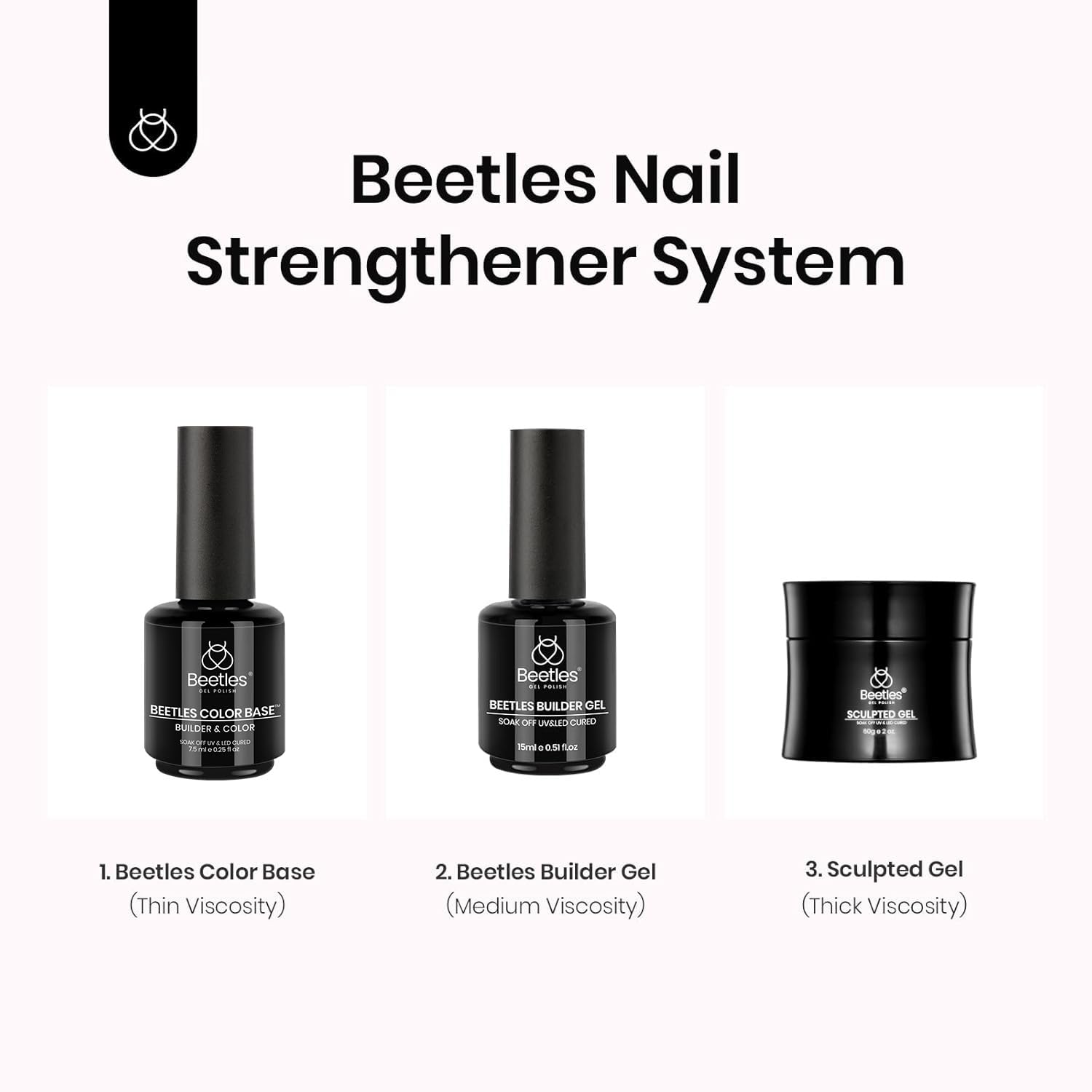 Beetles Rubber Base Gel nude pink finish enhances natural nails with subtle shine.