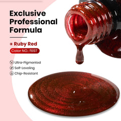 Beetles Ruby Red Cat Eye shimmer close-up on nails.