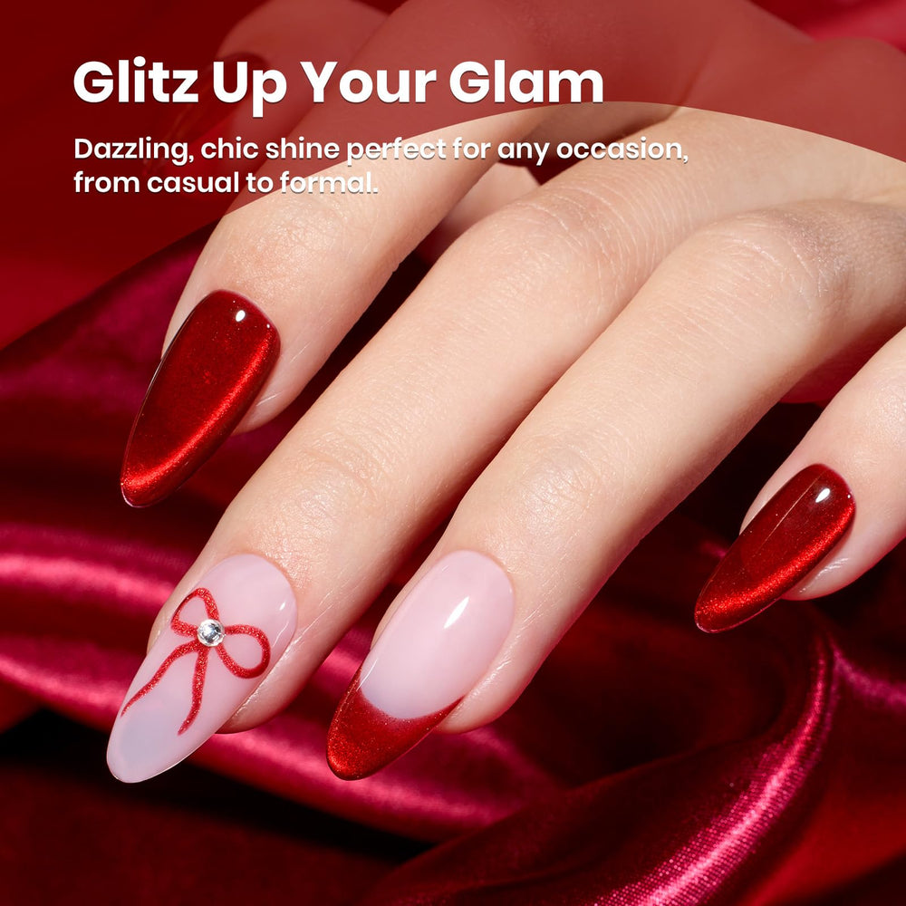 Beetles nails before applying Ruby Red Cat Eye polish.