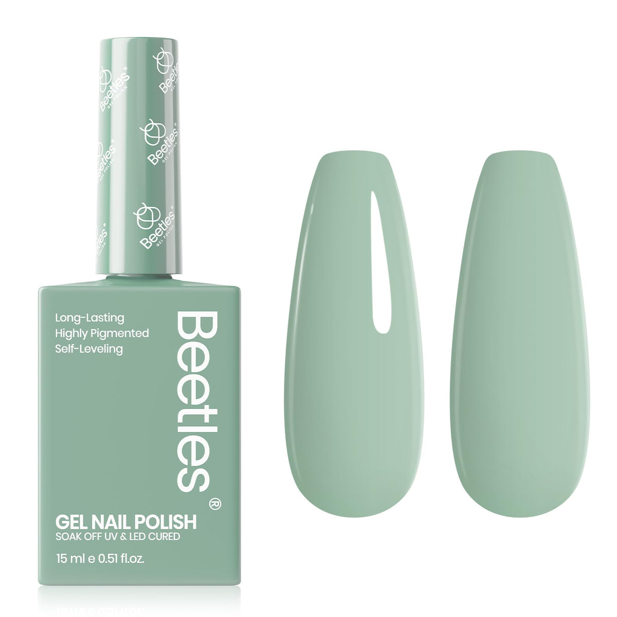 Beetles Sage Green gel polish bottle close-up for easy color selection
